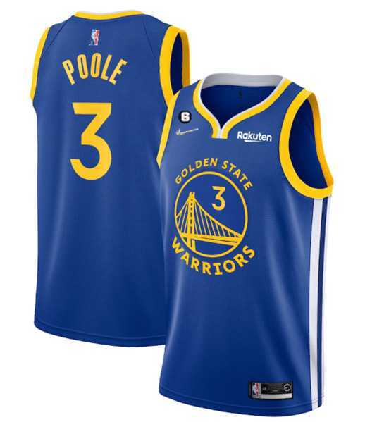 Men%27s Golden State Warriors #3 Jordan Poole Royal With No.6 Patch Stitched Jersey Dzhi